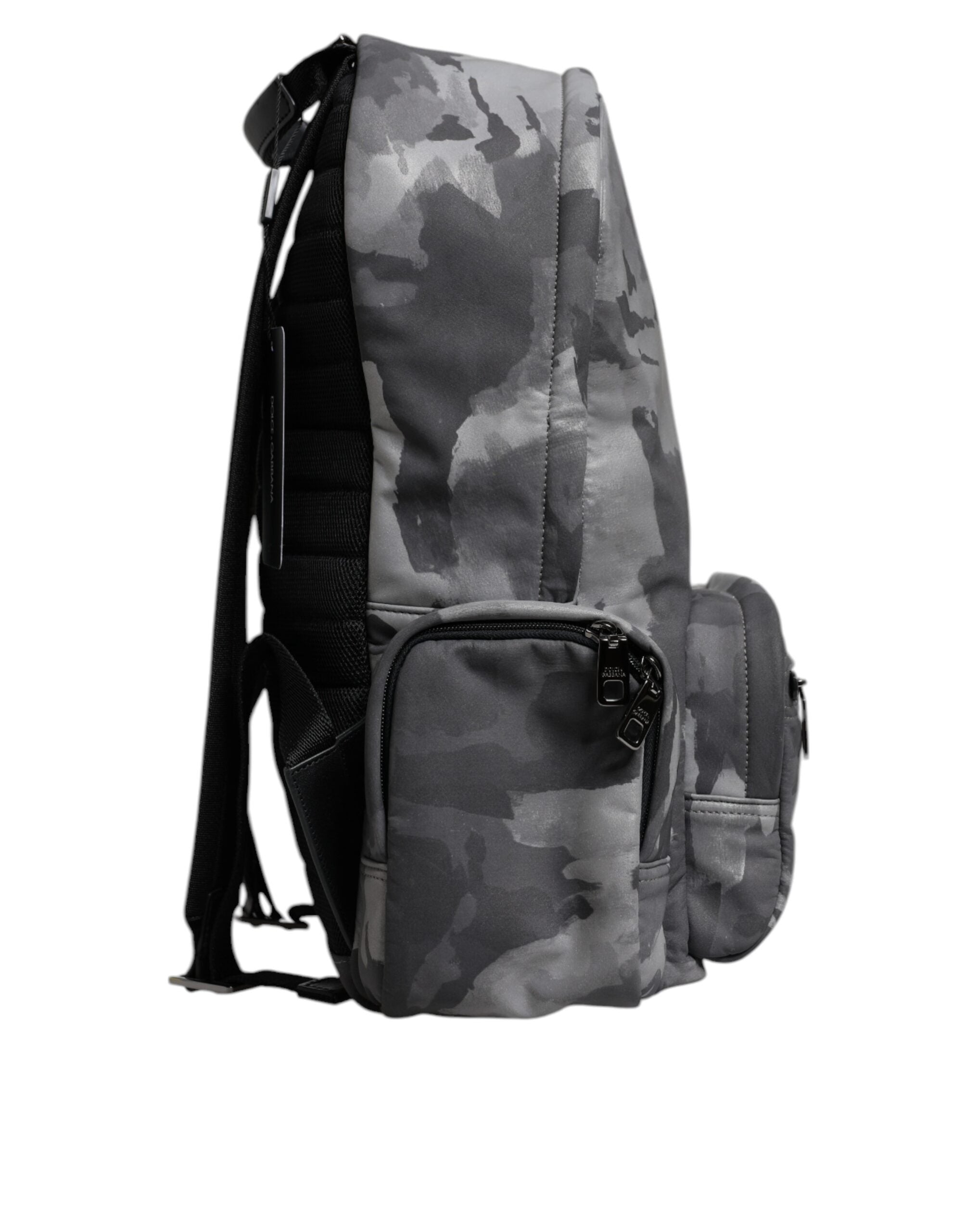 Dolce & Gabbana Gray Cotton Camouflage Logo Plaque Backpack Bag